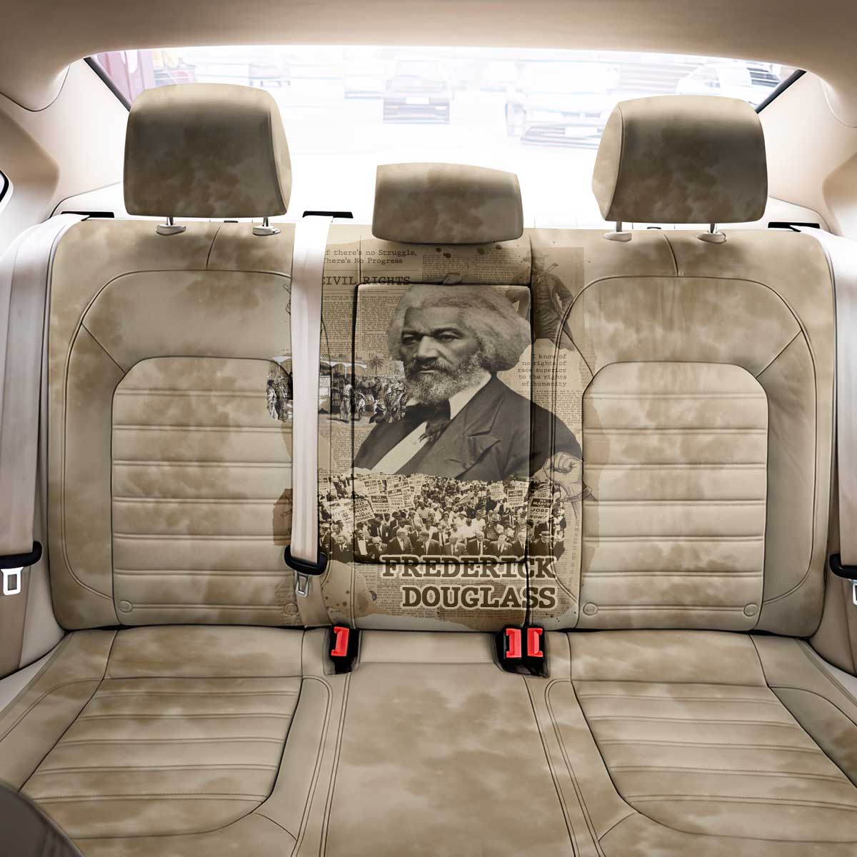 Frederick Douglass Back Car Seat Cover Sepia Newspaper Collage Civil Rights March Historic Quote Design - Wonder Print Shop