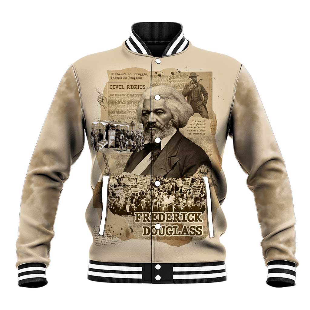 Frederick Douglass Baseball Jacket Sepia Newspaper Collage Civil Rights March Historic Quote Design - Wonder Print Shop