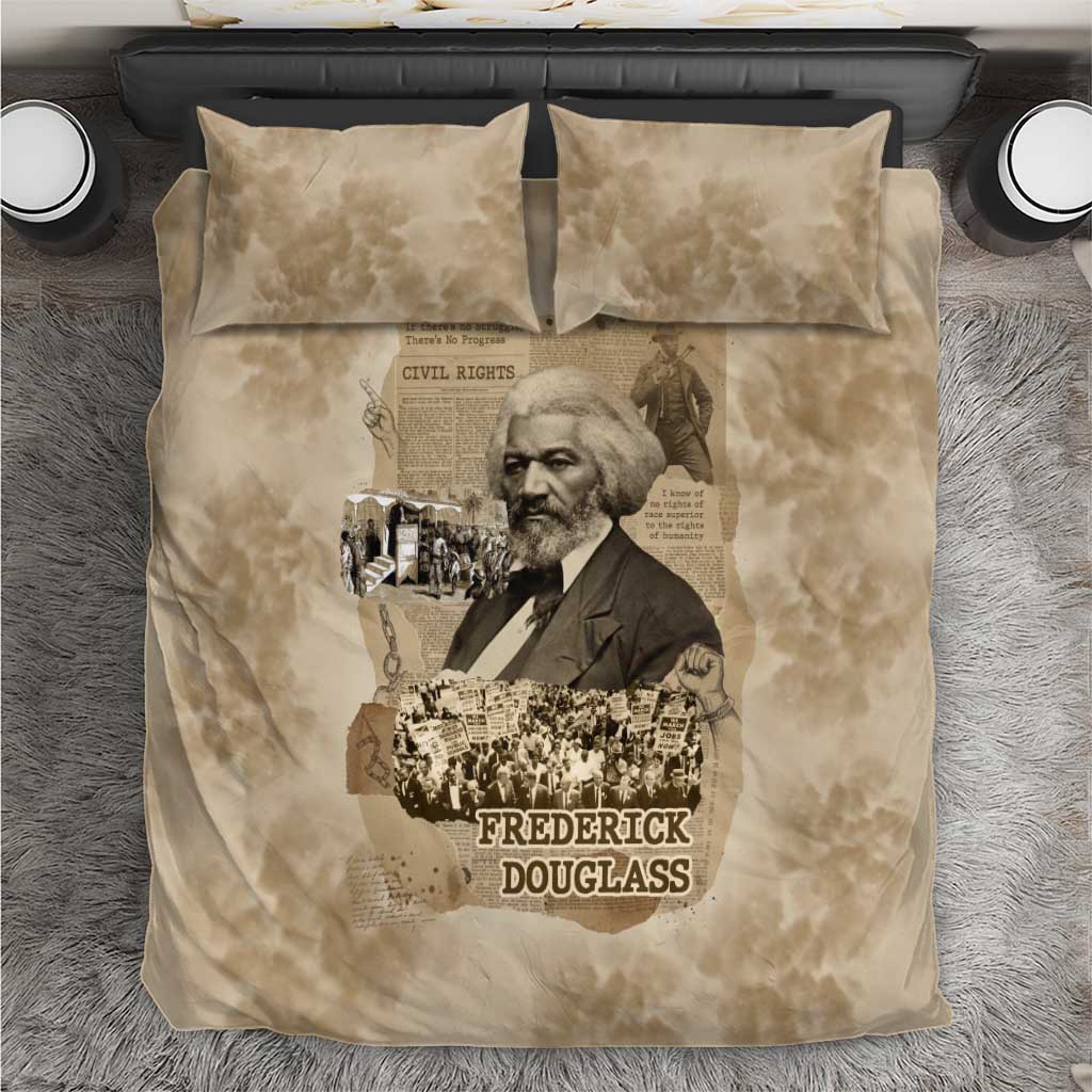 Frederick Douglass Bedding Set Sepia Newspaper Collage Civil Rights March Historic Quote Design - Wonder Print Shop