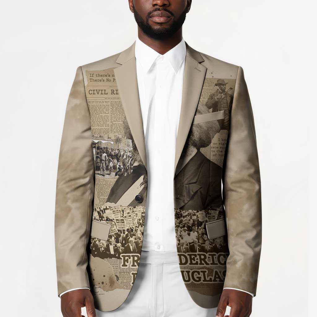 Frederick Douglass Blazer Sepia Newspaper Collage Civil Rights March Historic Quote Design - Wonder Print Shop