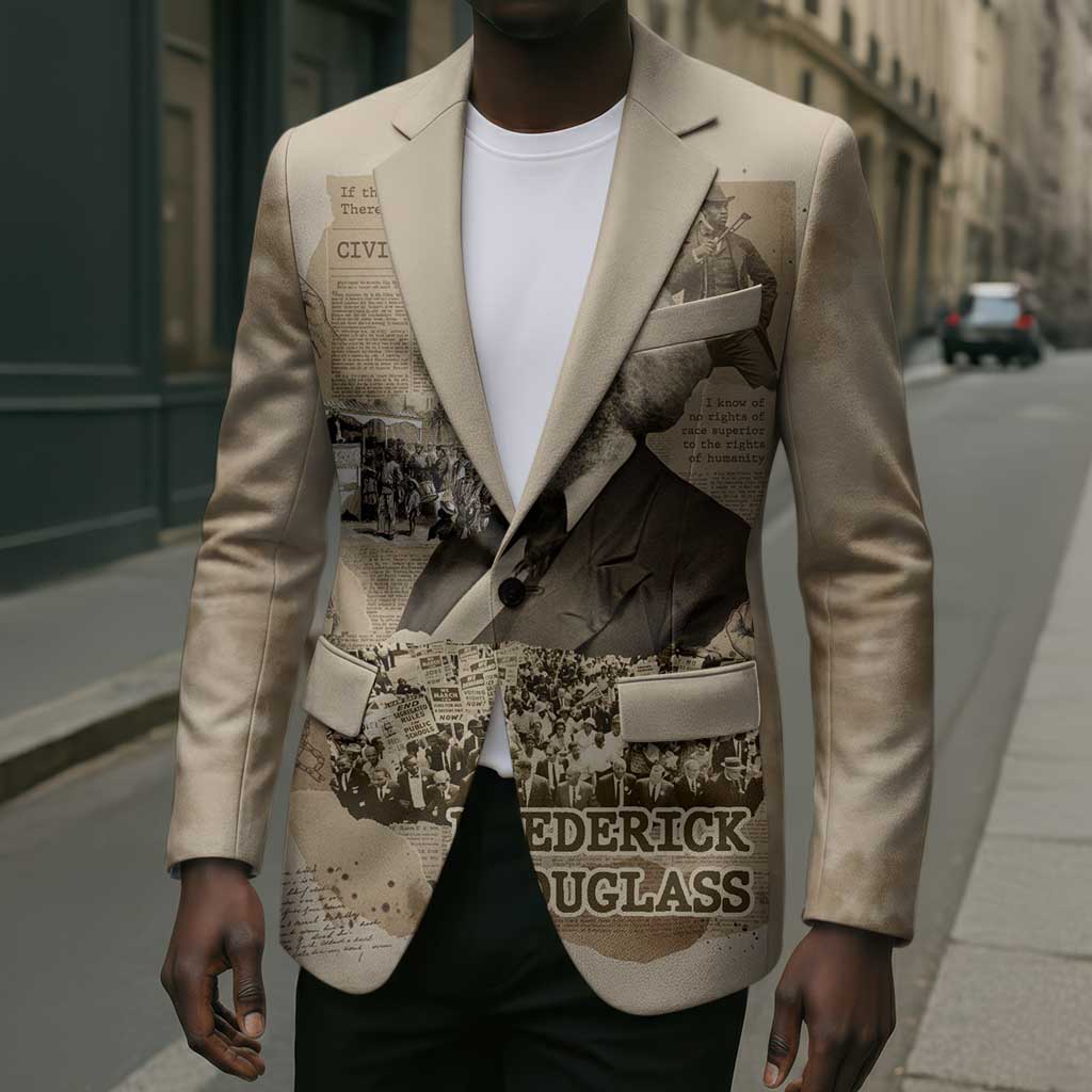 Frederick Douglass Blazer Sepia Newspaper Collage Civil Rights March Historic Quote Design - Wonder Print Shop
