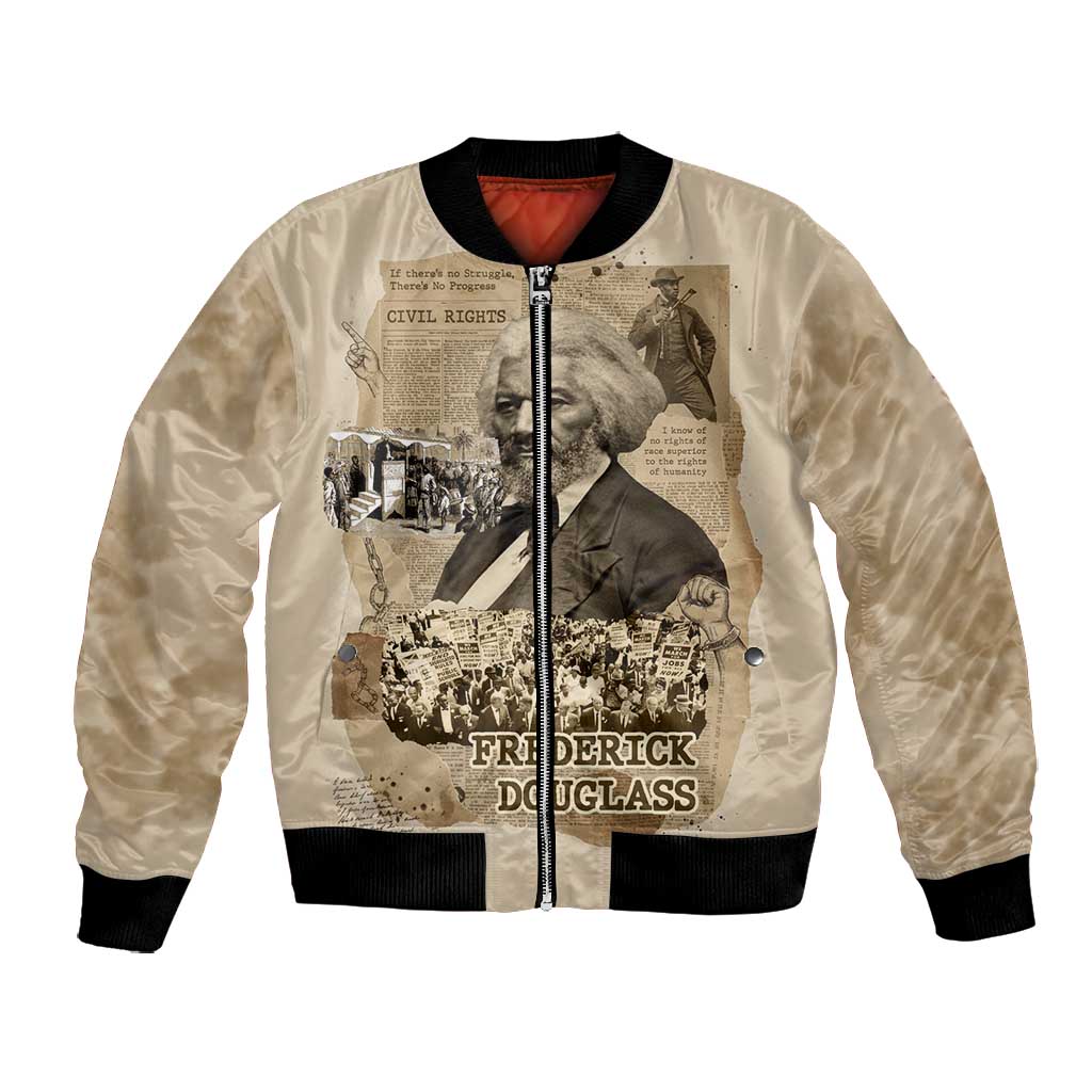 Frederick Douglass Bomber Jacket Sepia Newspaper Collage Civil Rights March Historic Quote Design - Wonder Print Shop