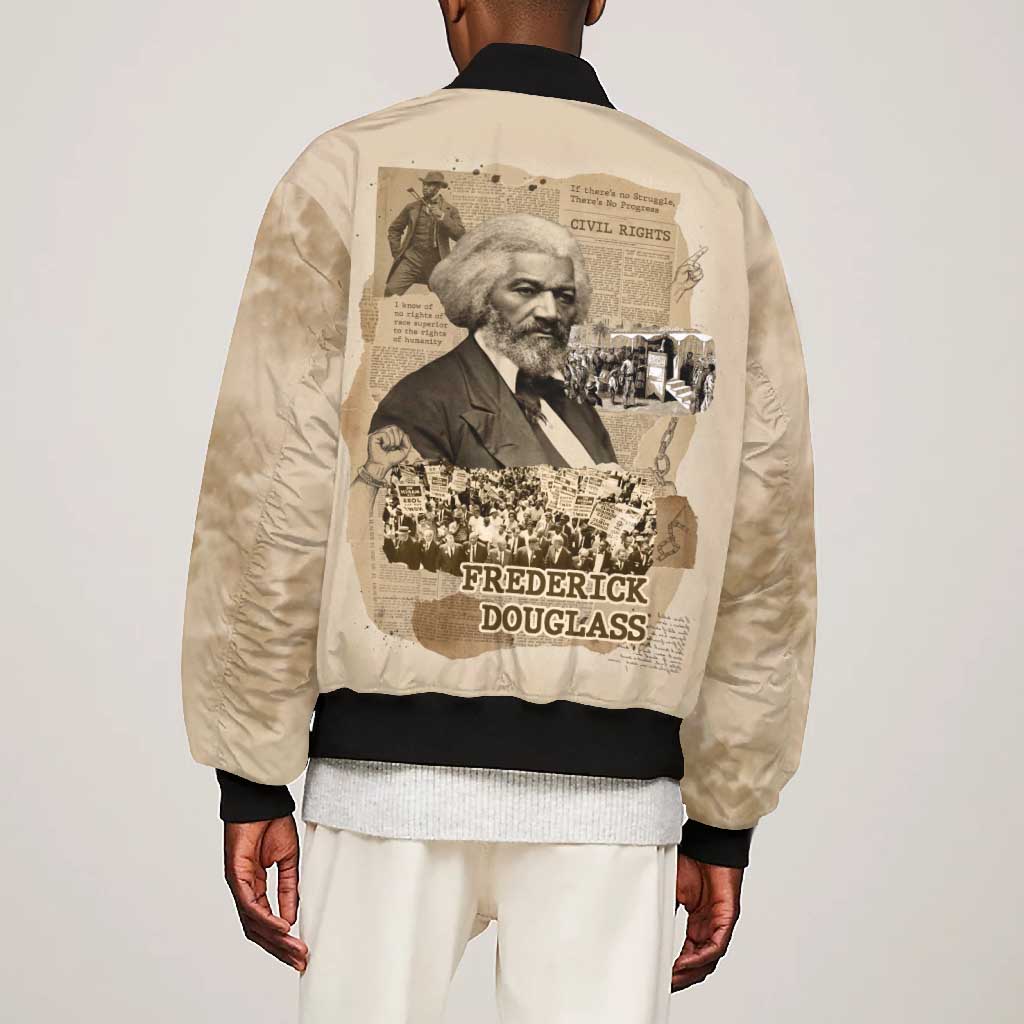 Frederick Douglass Bomber Jacket Sepia Newspaper Collage Civil Rights March Historic Quote Design - Wonder Print Shop