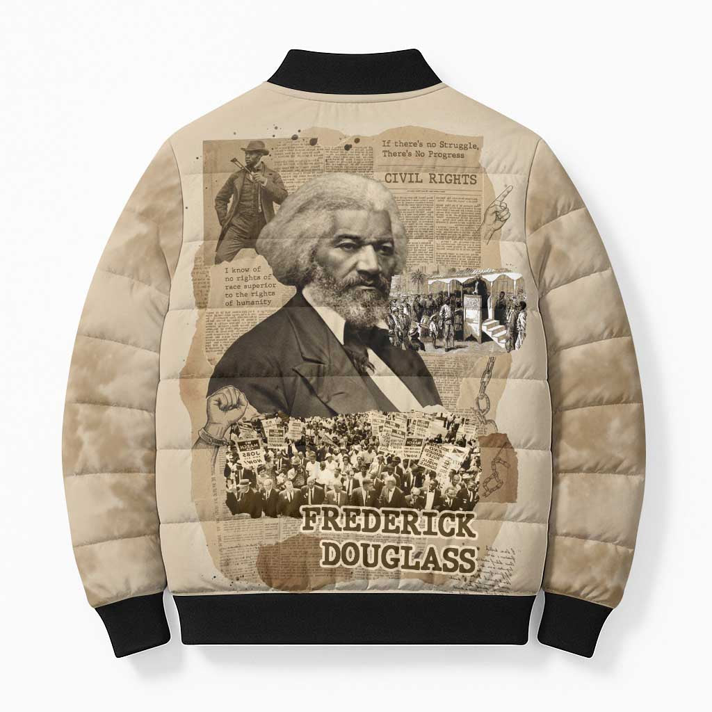 Frederick Douglass Bomber Puffer Jacket Sepia Newspaper Collage Civil Rights March Historic Quote Design - Wonder Print Shop