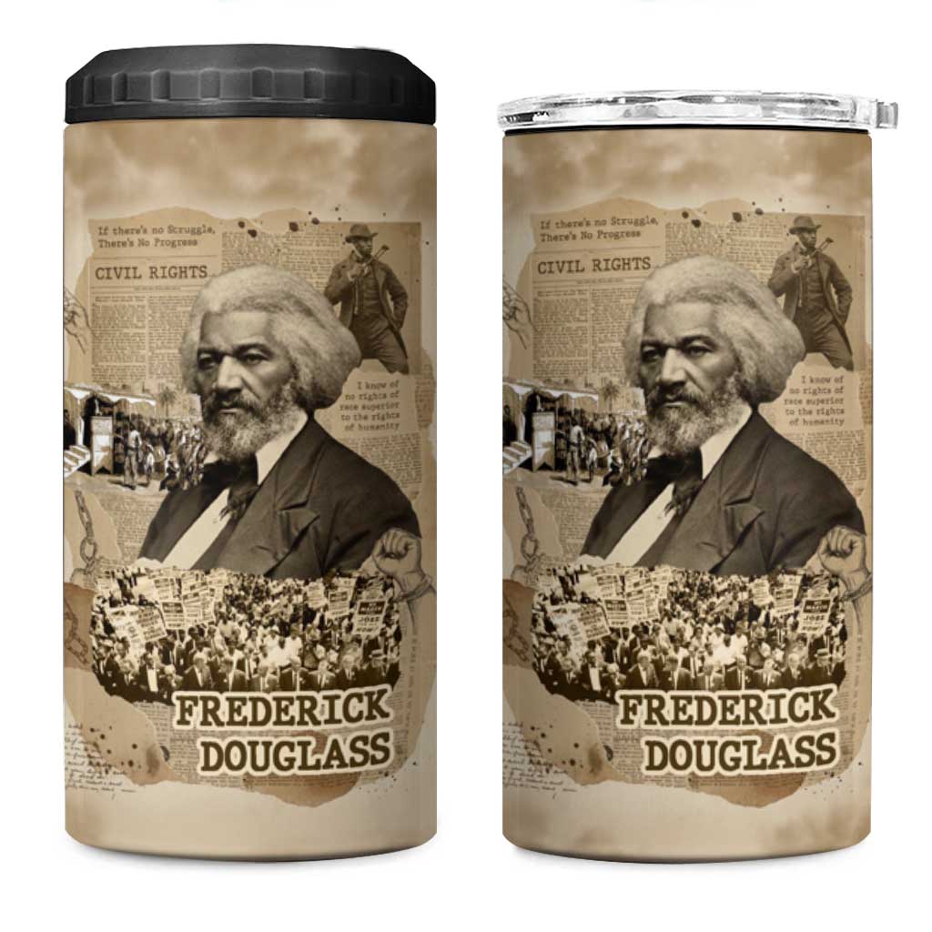 Frederick Douglass 4 in 1 Can Cooler Tumbler Sepia Newspaper Collage Civil Rights March Historic Quote Design - Wonder Print Shop