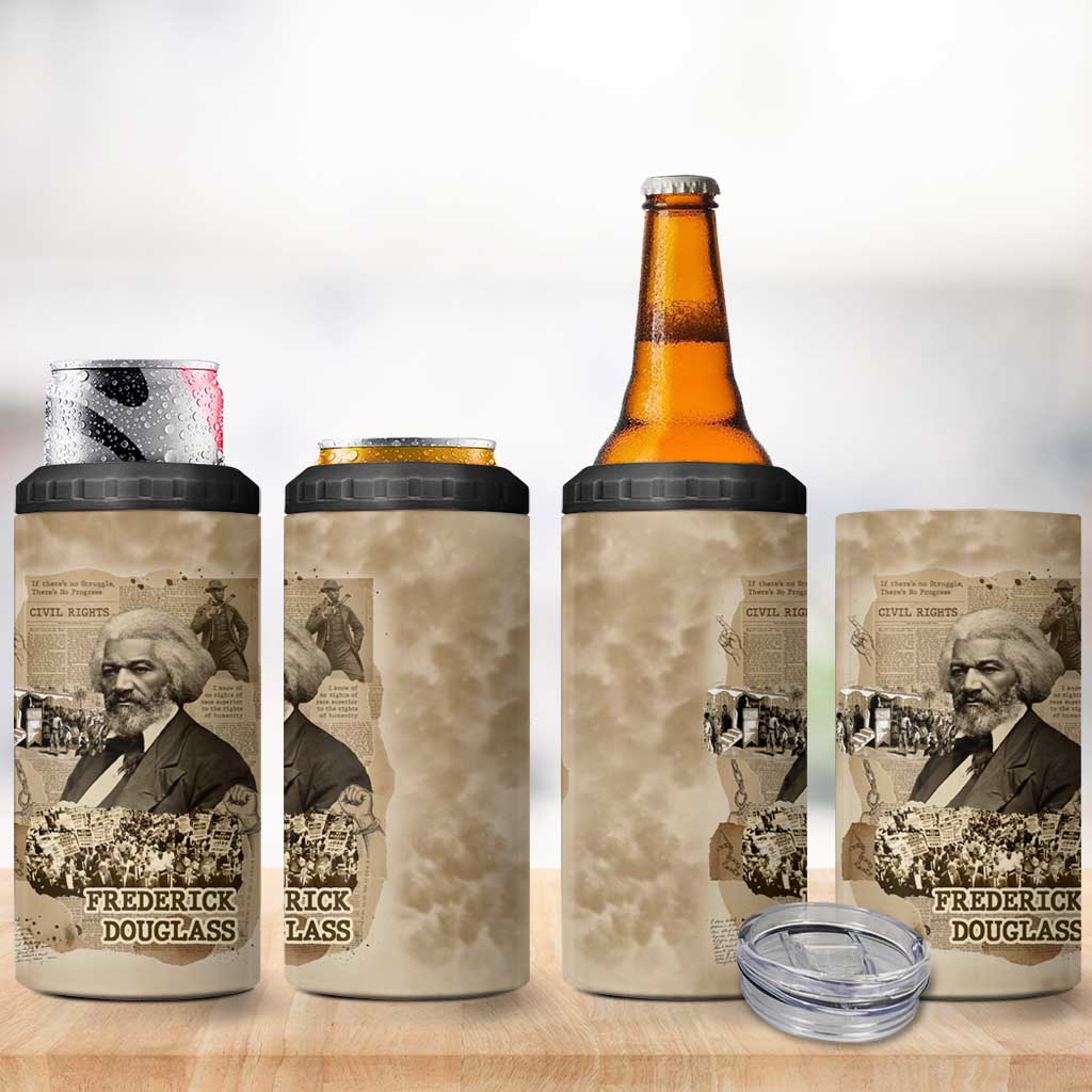 Frederick Douglass 4 in 1 Can Cooler Tumbler Sepia Newspaper Collage Civil Rights March Historic Quote Design - Wonder Print Shop