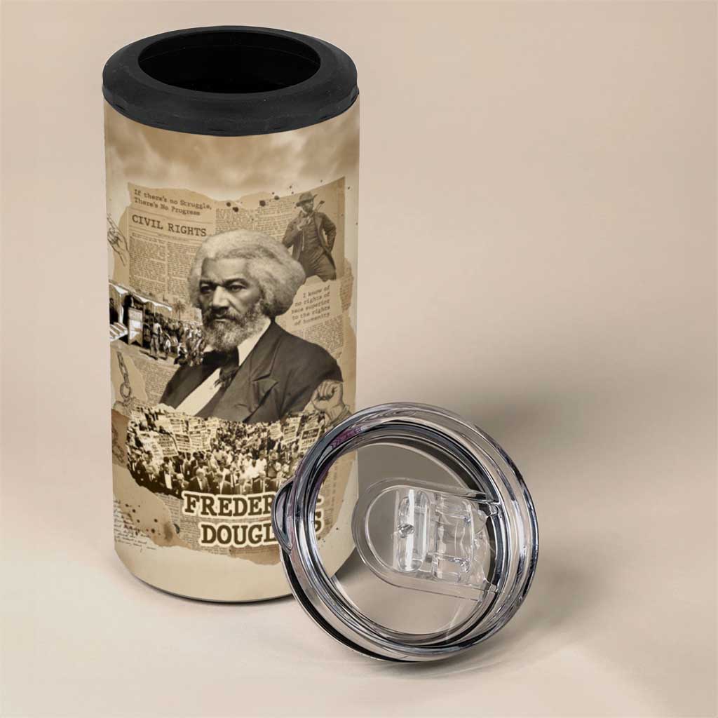 Frederick Douglass 4 in 1 Can Cooler Tumbler Sepia Newspaper Collage Civil Rights March Historic Quote Design - Wonder Print Shop