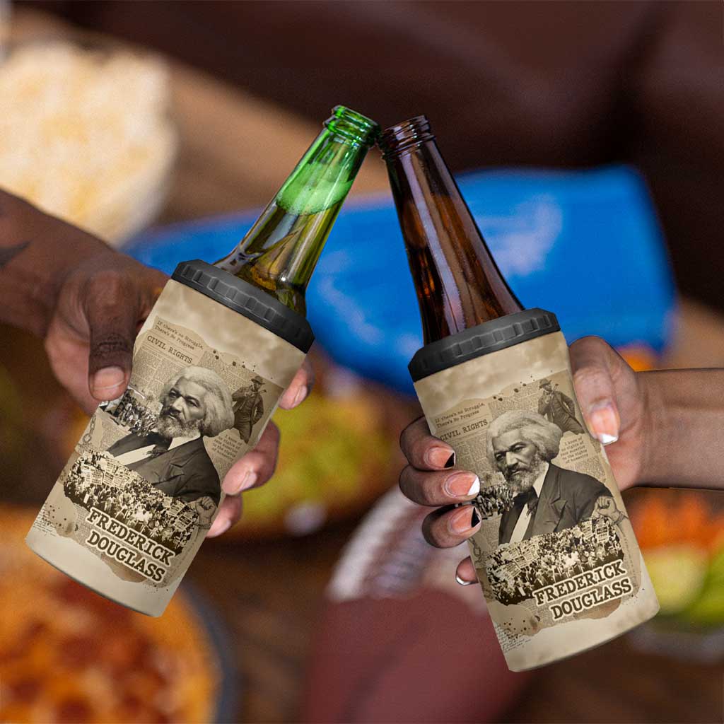 Frederick Douglass 4 in 1 Can Cooler Tumbler Sepia Newspaper Collage Civil Rights March Historic Quote Design - Wonder Print Shop