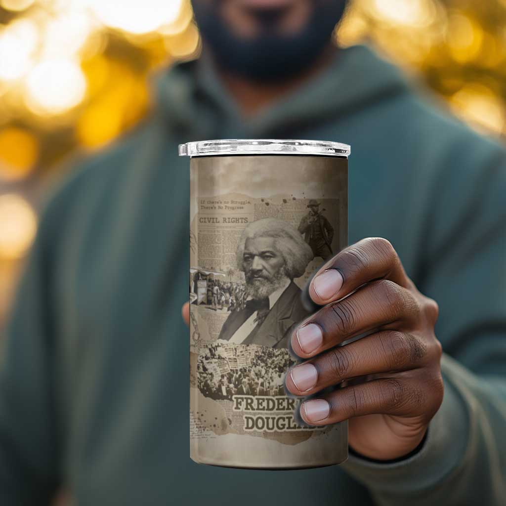 Frederick Douglass 4 in 1 Can Cooler Tumbler Sepia Newspaper Collage Civil Rights March Historic Quote Design - Wonder Print Shop