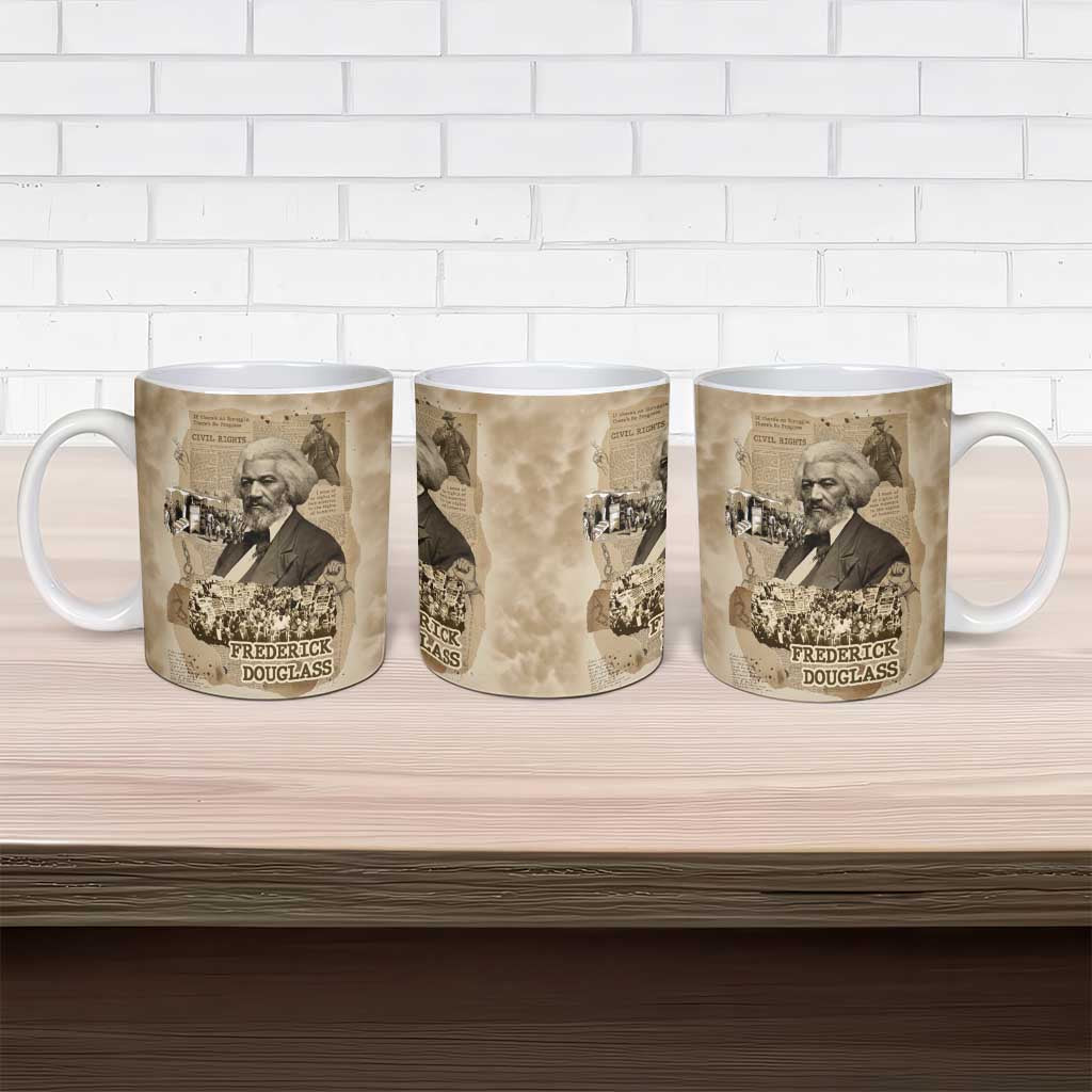 Frederick Douglass Ceramic Mug Sepia Newspaper Collage Civil Rights March Historic Quote Design - Wonder Print Shop