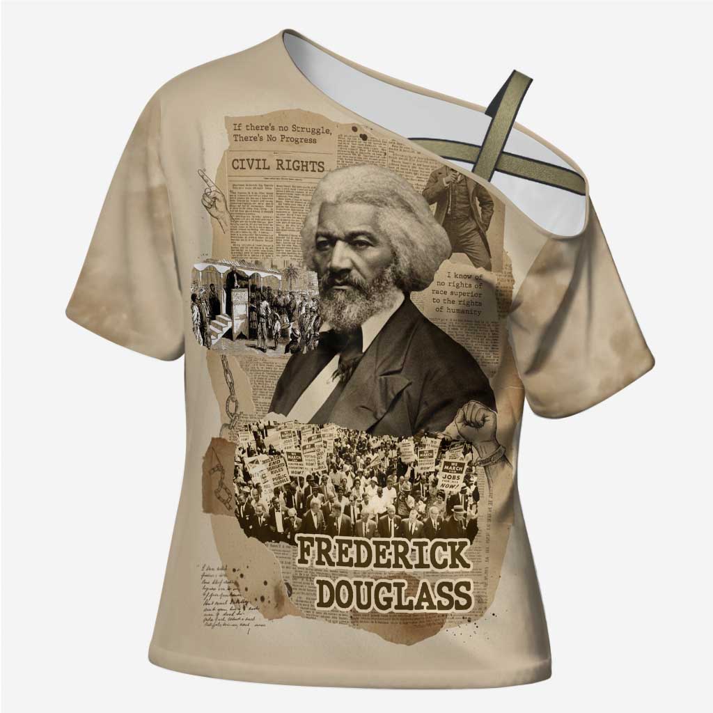 Frederick Douglass Cross Shoulder Shirt Sepia Newspaper Collage Civil Rights March Historic Quote Design - Wonder Print Shop