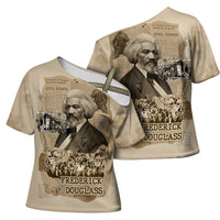 Frederick Douglass Cross Shoulder Shirt Sepia Newspaper Collage Civil Rights March Historic Quote Design - Wonder Print Shop
