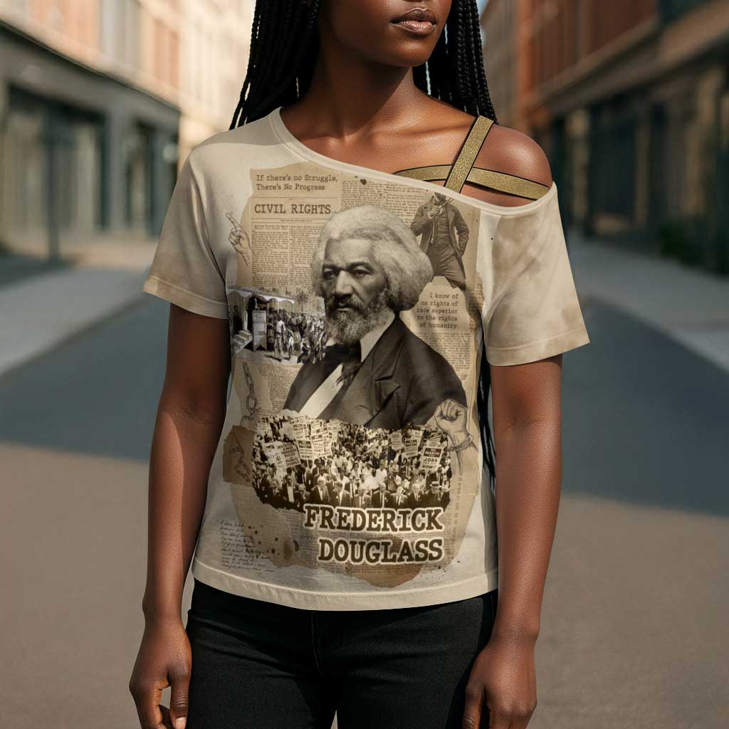 Frederick Douglass Cross Shoulder Shirt Sepia Newspaper Collage Civil Rights March Historic Quote Design - Wonder Print Shop
