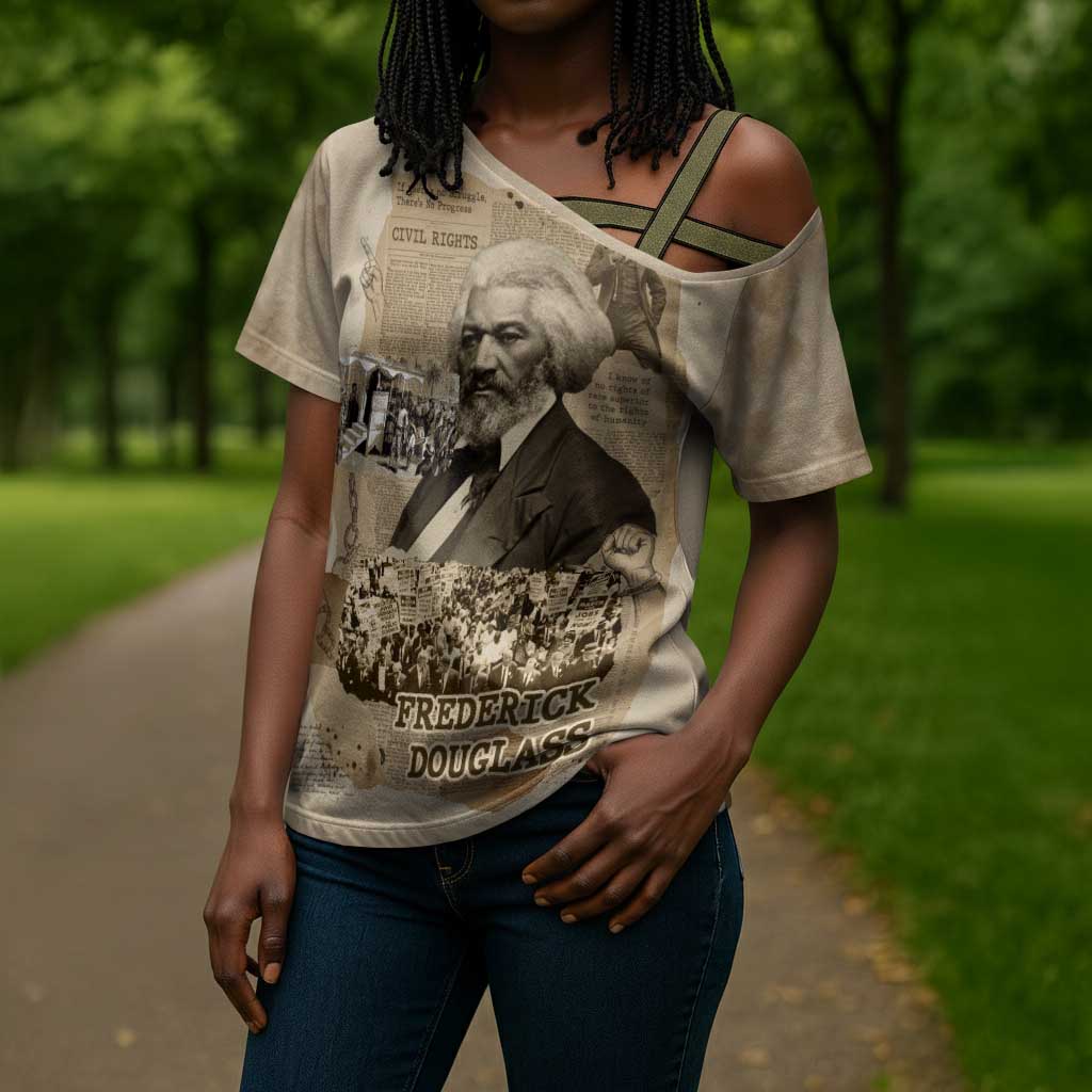 Frederick Douglass Cross Shoulder Shirt Sepia Newspaper Collage Civil Rights March Historic Quote Design - Wonder Print Shop