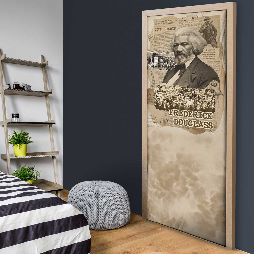 Frederick Douglass Door Cover Sepia Newspaper Collage Civil Rights March Historic Quote Design - Wonder Print Shop