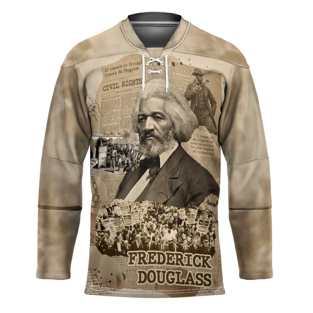 Frederick Douglass Hockey Jersey Sepia Newspaper Collage Civil Rights March Historic Quote Design - Wonder Print Shop