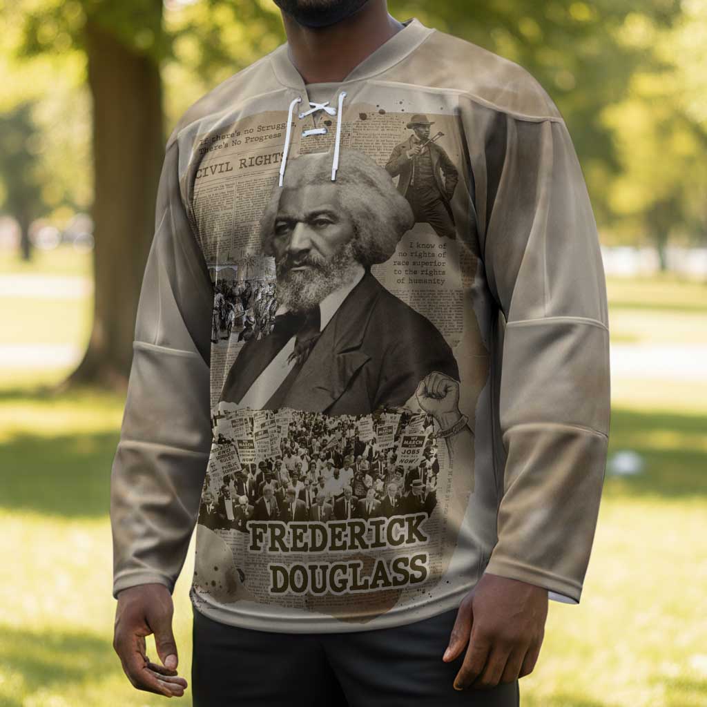 Frederick Douglass Hockey Jersey Sepia Newspaper Collage Civil Rights March Historic Quote Design - Wonder Print Shop