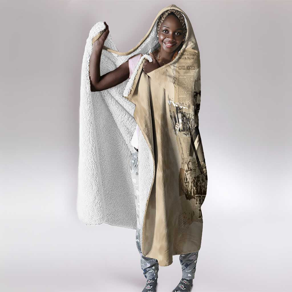 Frederick Douglass Hooded Blanket Sepia Newspaper Collage Civil Rights March Historic Quote Design - Wonder Print Shop
