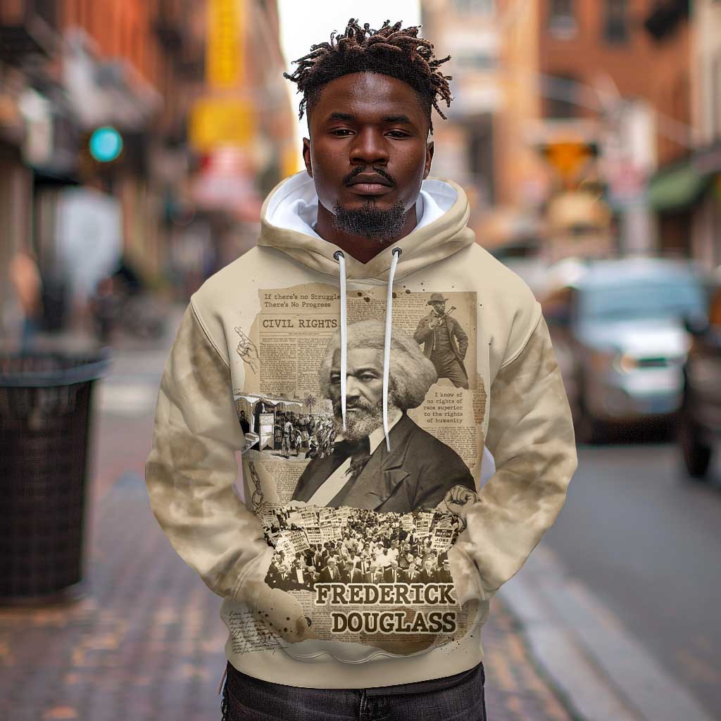 Frederick Douglass Hoodie Sepia Newspaper Collage Civil Rights March Historic Quote Design - Wonder Print Shop