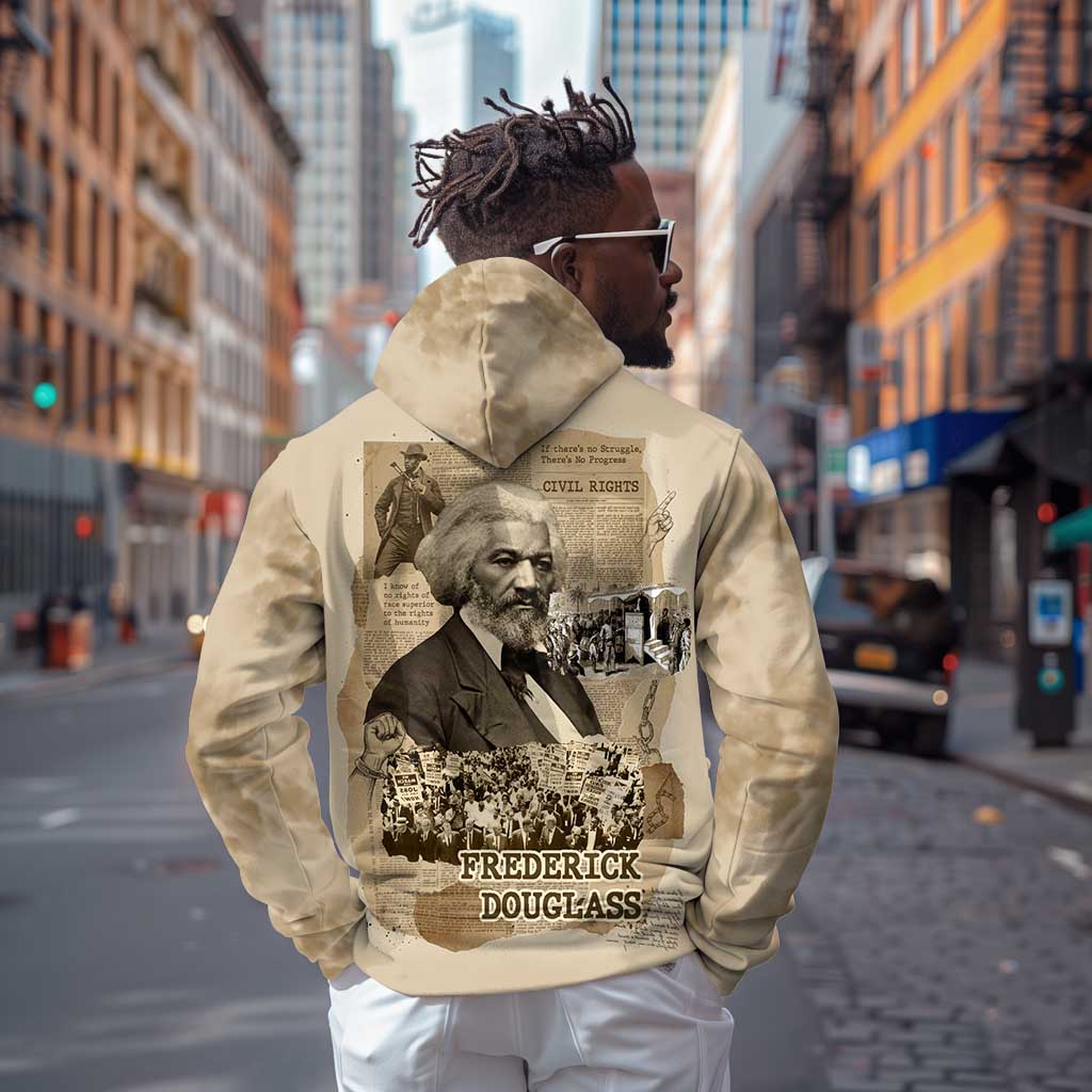 Frederick Douglass Hoodie Sepia Newspaper Collage Civil Rights March Historic Quote Design - Wonder Print Shop