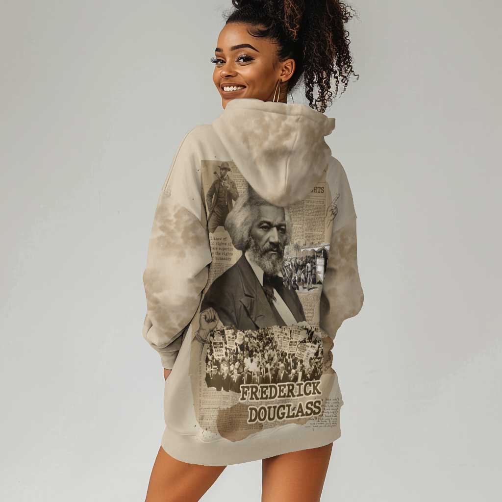 Frederick Douglass Hoodie Dress Sepia Newspaper Collage Civil Rights March Historic Quote Design - Wonder Print Shop