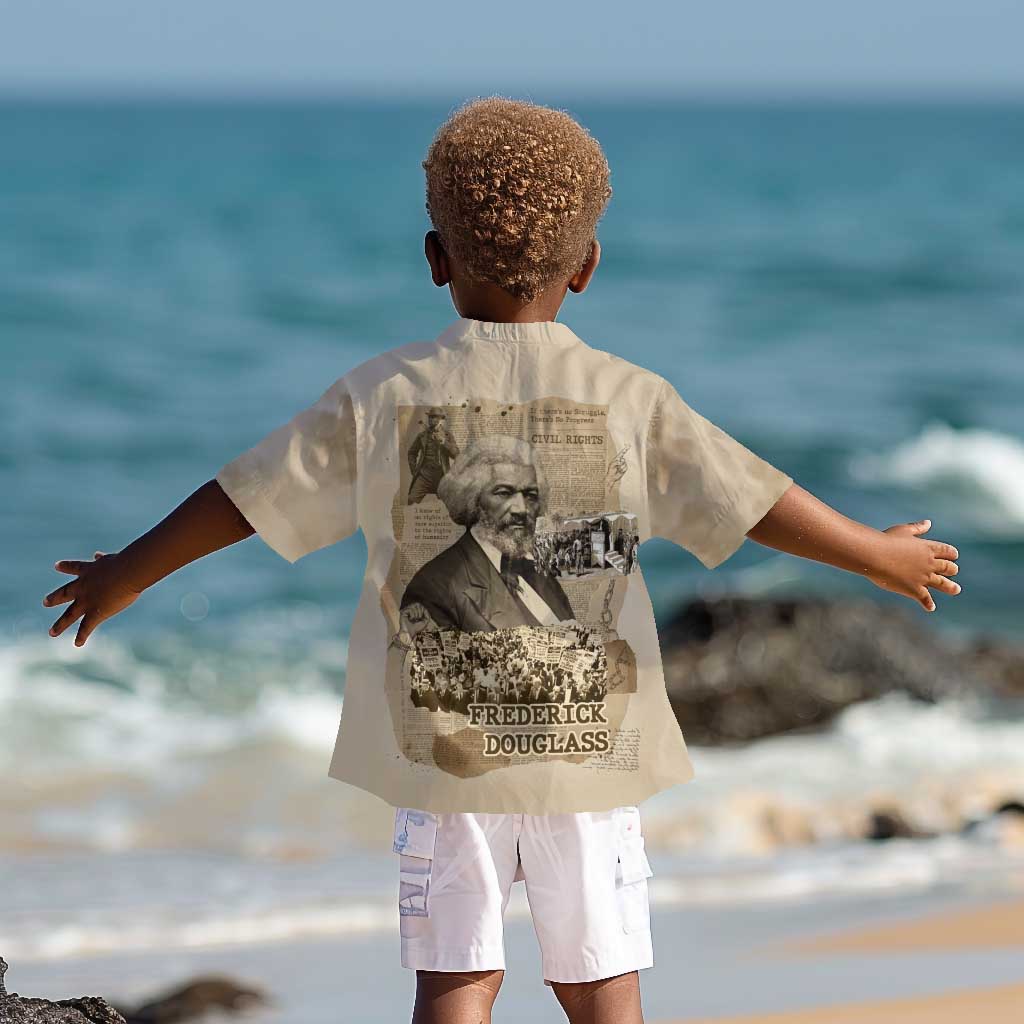 Frederick Douglass Kid Hawaiian Shirt Sepia Newspaper Collage Civil Rights March Historic Quote Design TS04