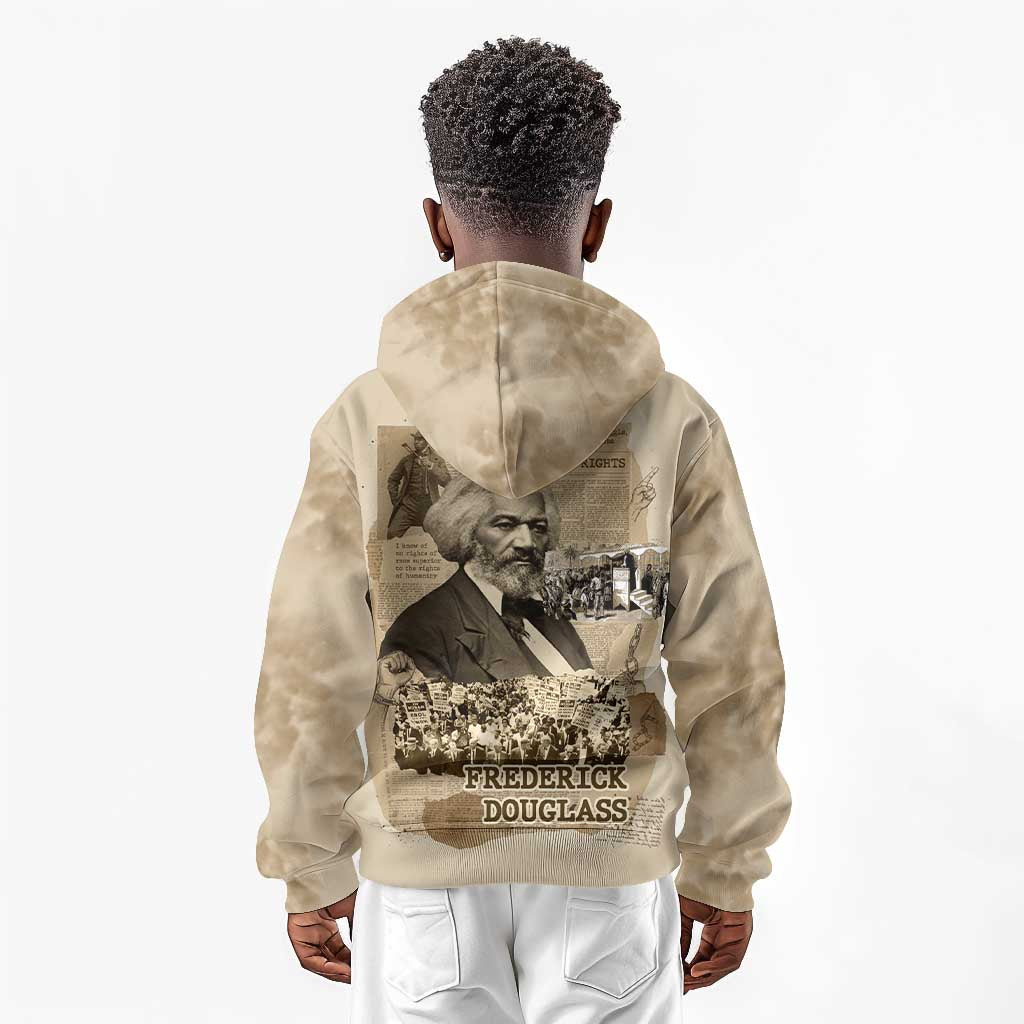 Frederick Douglass Kid Hoodie Sepia Newspaper Collage Civil Rights March Historic Quote Design - Wonder Print Shop
