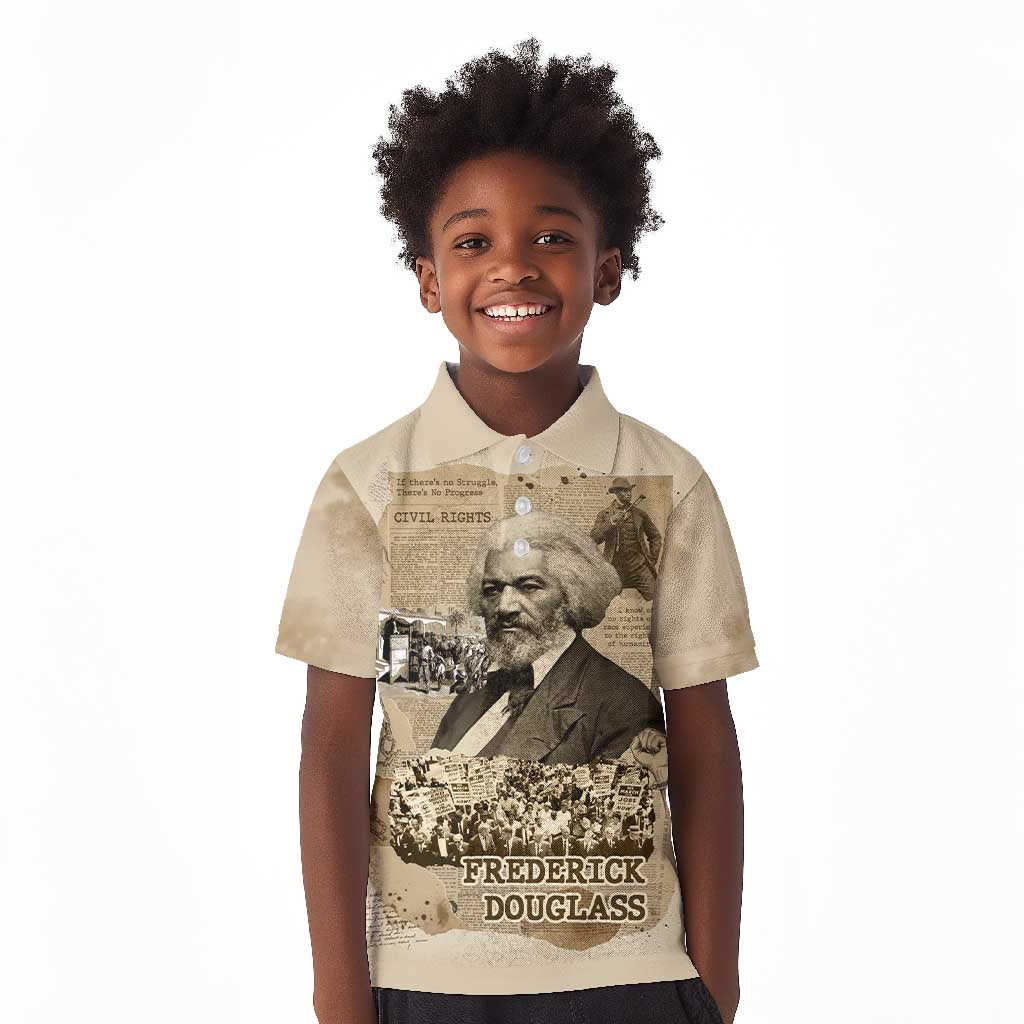 Frederick Douglass Kid Polo Shirt Sepia Newspaper Collage Civil Rights March Historic Quote Design TS04