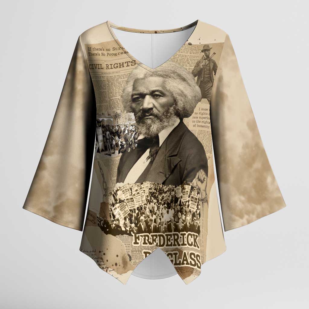Frederick Douglass Kimono Sleeve Blouse Sepia Newspaper Collage Civil Rights March Historic Quote Design - Wonder Print Shop