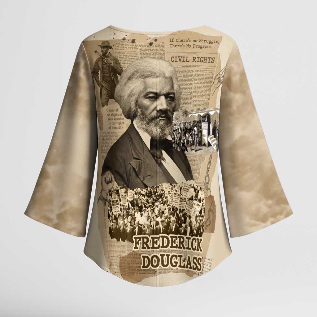 Frederick Douglass Kimono Sleeve Blouse Sepia Newspaper Collage Civil Rights March Historic Quote Design - Wonder Print Shop