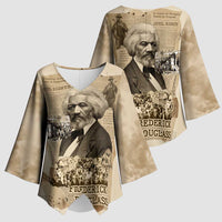 Frederick Douglass Kimono Sleeve Blouse Sepia Newspaper Collage Civil Rights March Historic Quote Design - Wonder Print Shop