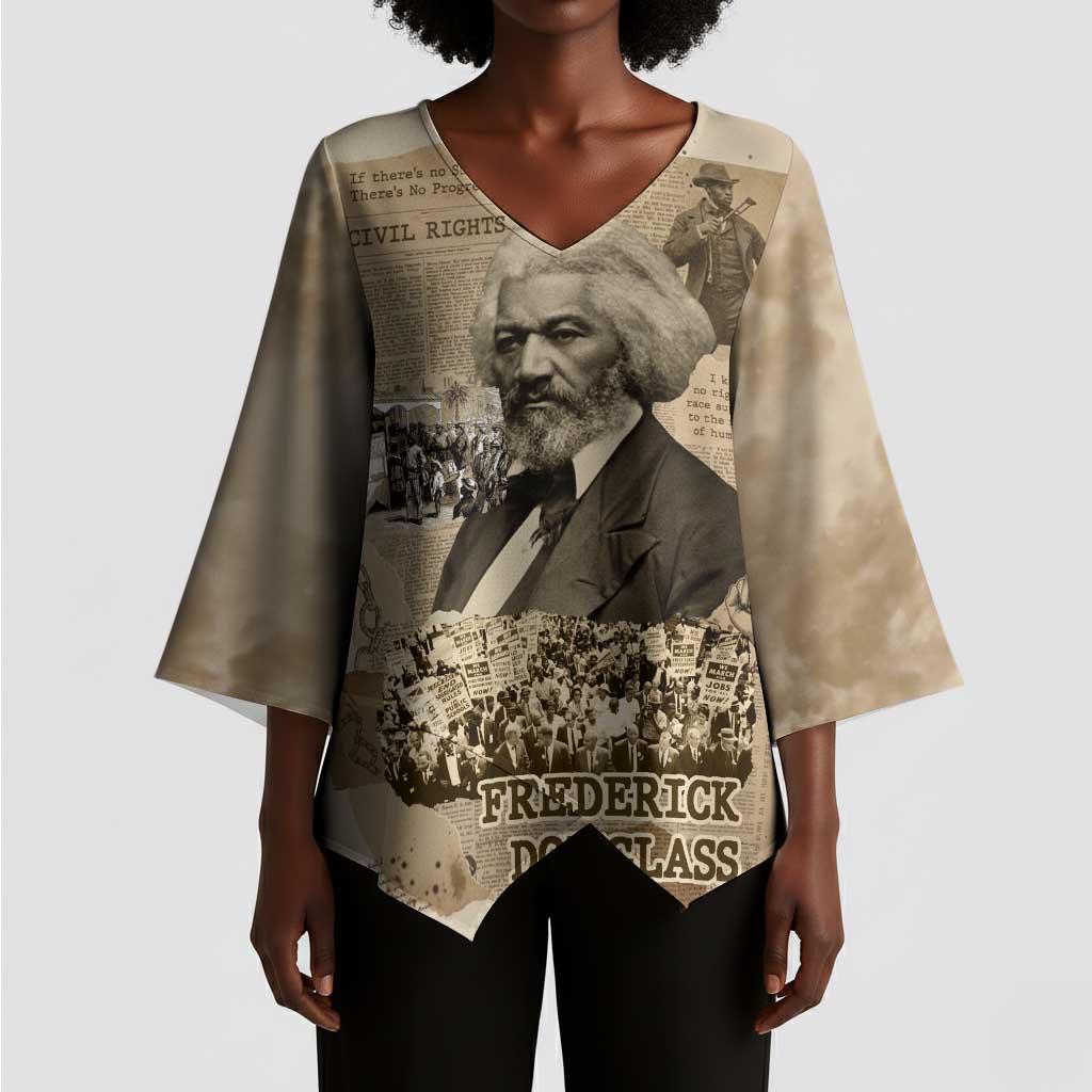 Frederick Douglass Kimono Sleeve Blouse Sepia Newspaper Collage Civil Rights March Historic Quote Design - Wonder Print Shop
