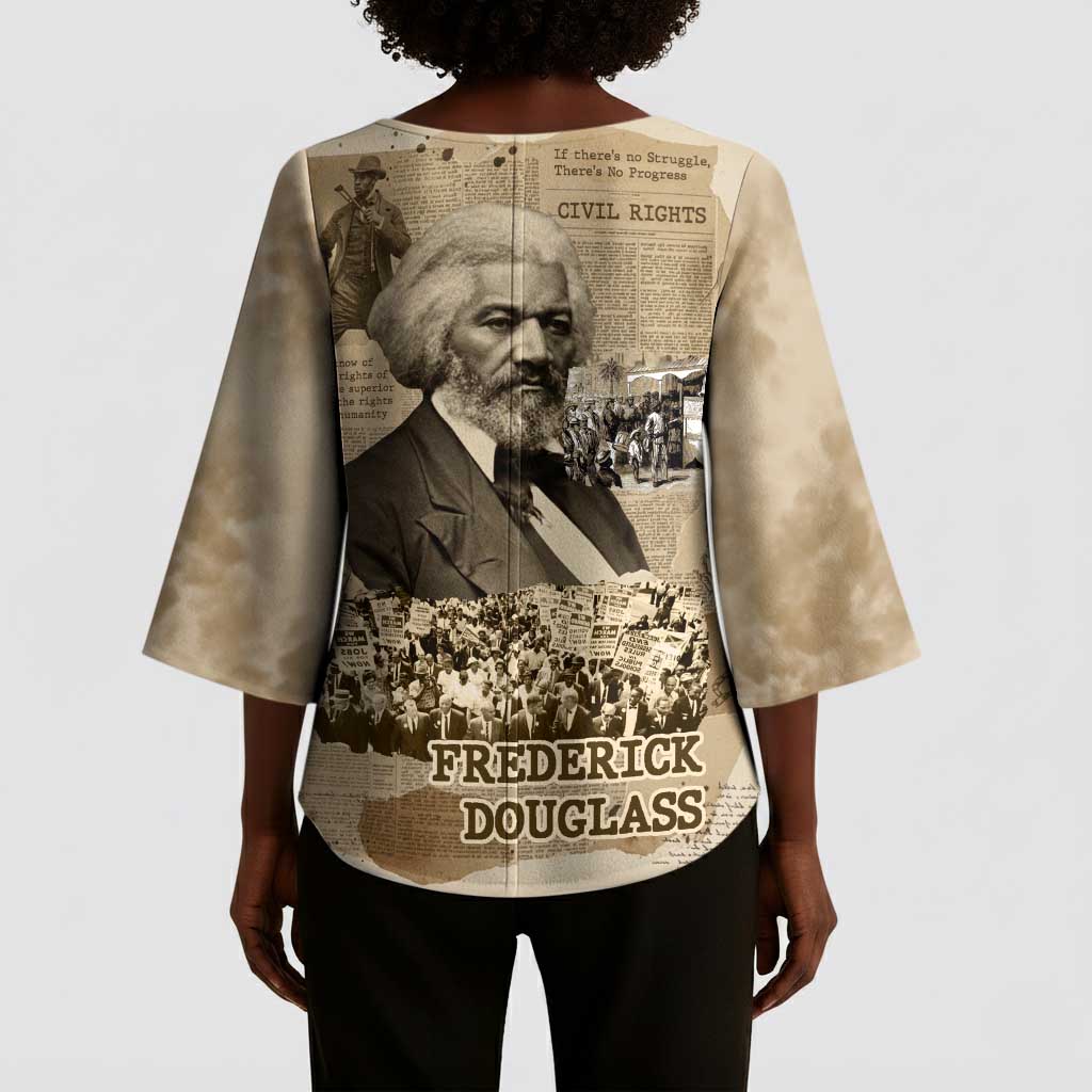 Frederick Douglass Kimono Sleeve Blouse Sepia Newspaper Collage Civil Rights March Historic Quote Design - Wonder Print Shop