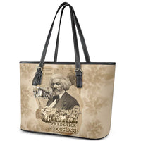 Frederick Douglass Leather Tote Bag Sepia Newspaper Collage Civil Rights March Historic Quote Design - Wonder Print Shop