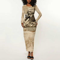 Frederick Douglass Long Sleeve Bodycon Dress Sepia Newspaper Collage Civil Rights March Historic Quote Design - Wonder Print Shop