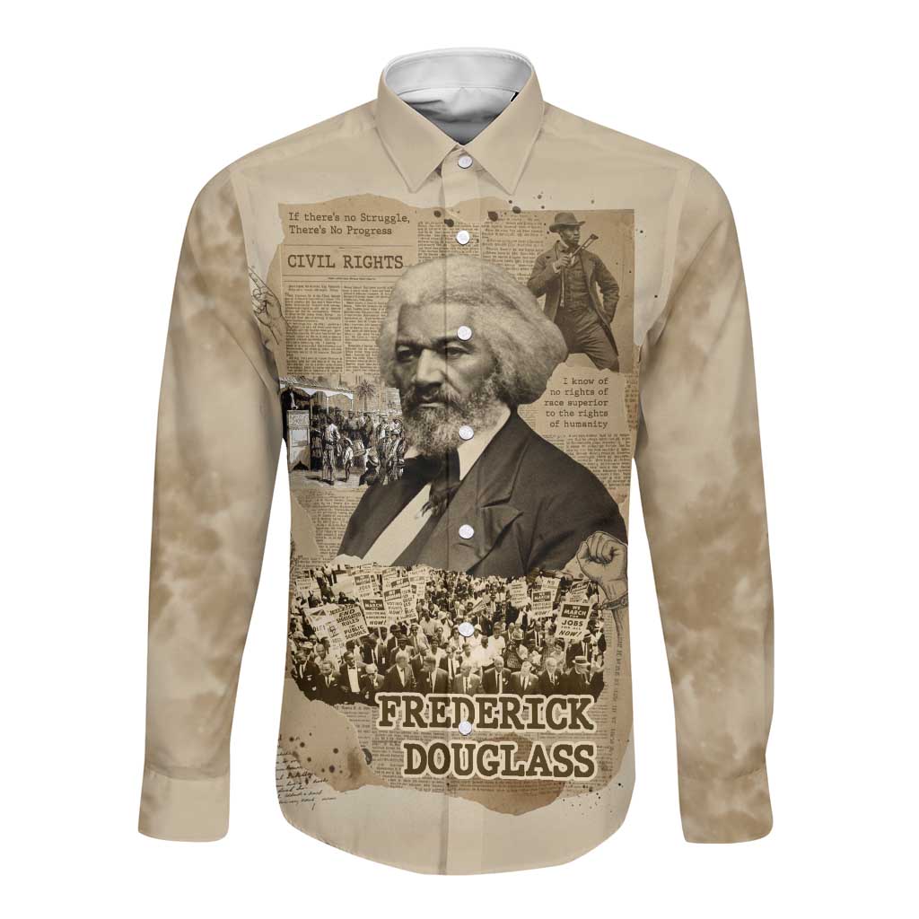 Frederick Douglass Long Sleeve Button Shirt Sepia Newspaper Collage Civil Rights March Historic Quote Design - Wonder Print Shop