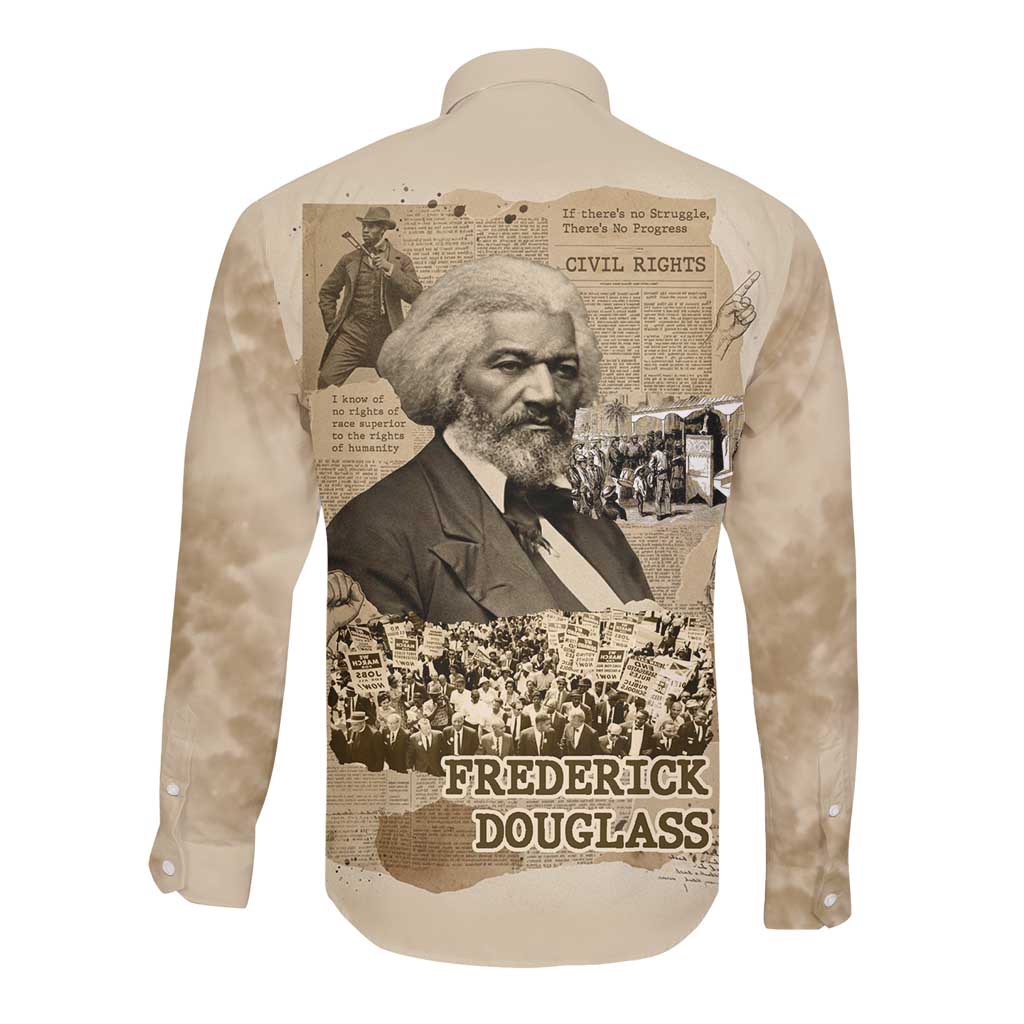 Frederick Douglass Long Sleeve Button Shirt Sepia Newspaper Collage Civil Rights March Historic Quote Design - Wonder Print Shop