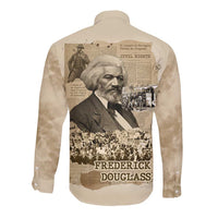 Frederick Douglass Long Sleeve Button Shirt Sepia Newspaper Collage Civil Rights March Historic Quote Design - Wonder Print Shop