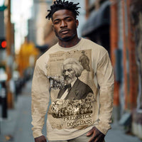 Frederick Douglass Long Sleeve Shirt Sepia Newspaper Collage Civil Rights March Historic Quote Design - Wonder Print Shop