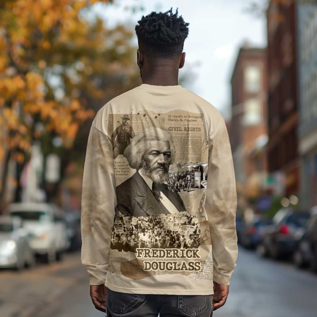 Frederick Douglass Long Sleeve Shirt Sepia Newspaper Collage Civil Rights March Historic Quote Design - Wonder Print Shop
