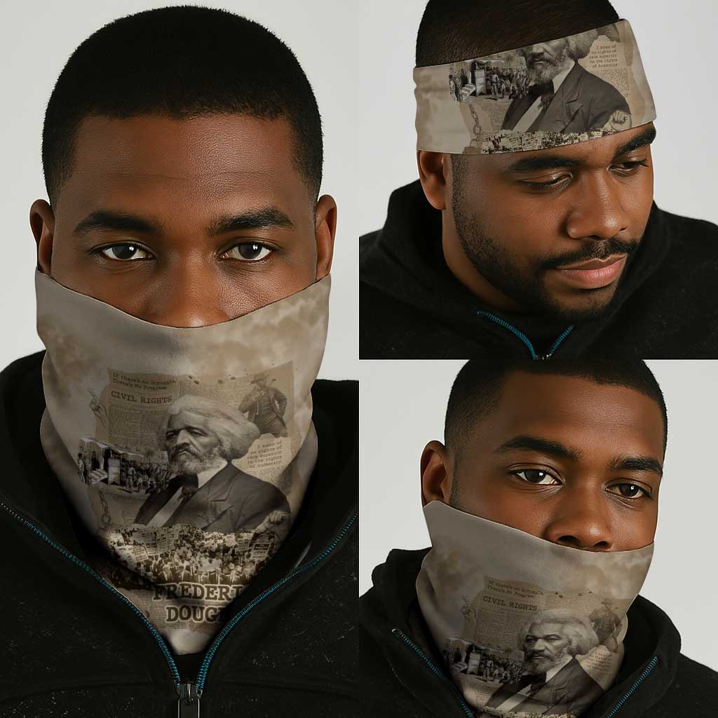 Frederick Douglass Neck Gaiter Sepia Newspaper Collage Civil Rights March Historic Quote Design - Wonder Print Shop