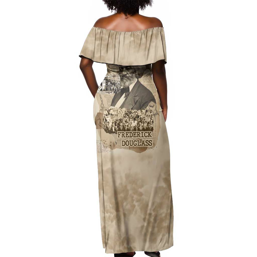 Frederick Douglass Off Shoulder Maxi Dress Sepia Newspaper Collage Civil Rights March Historic Quote Design - Wonder Print Shop