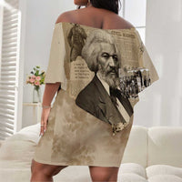 Frederick Douglass Off Shoulder Short Dress Sepia Newspaper Collage Civil Rights March Historic Quote Design - Wonder Print Shop