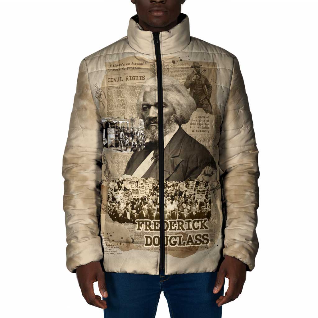 Frederick Douglass Padded Jacket Sepia Newspaper Collage Civil Rights March Historic Quote Design - Wonder Print Shop
