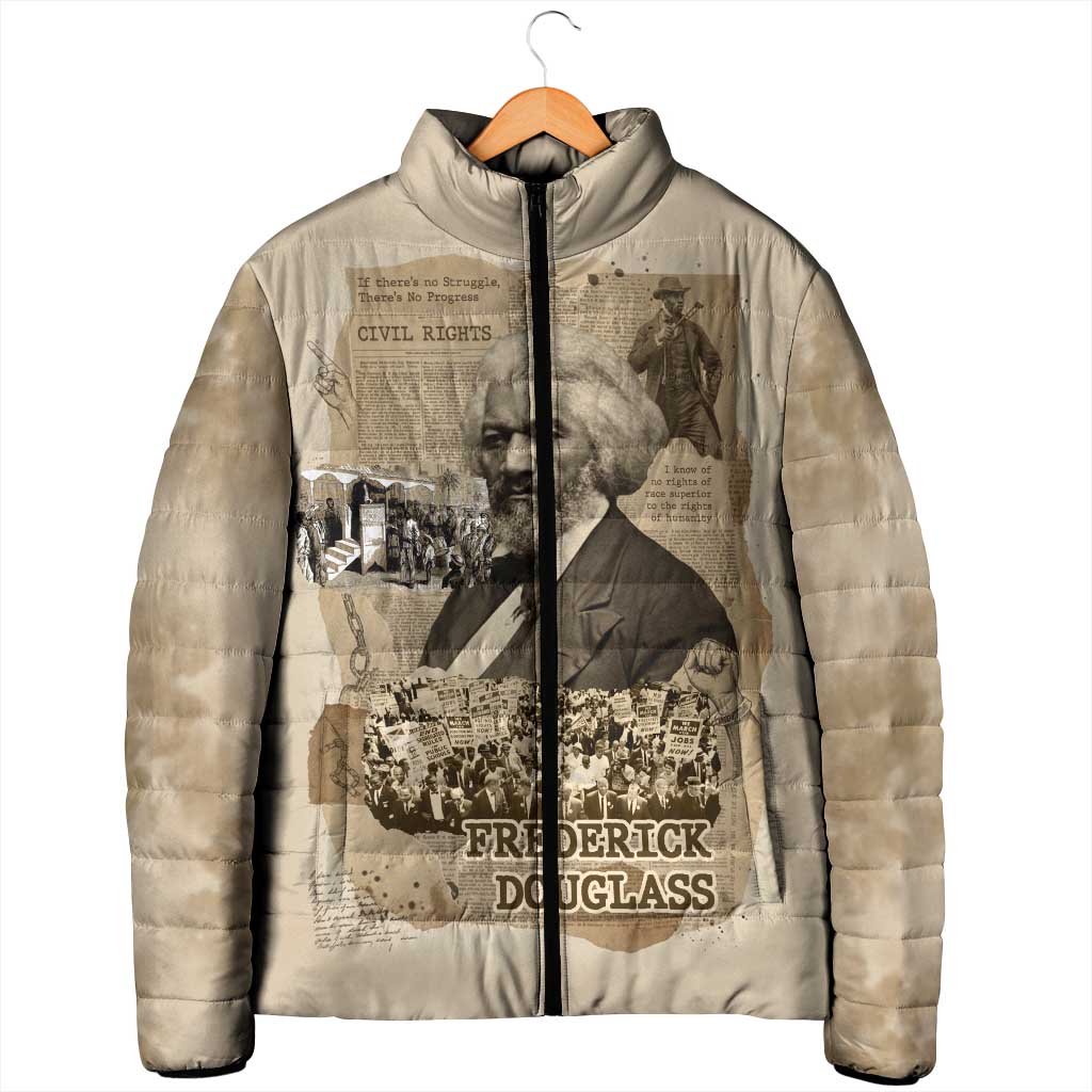 Frederick Douglass Padded Jacket Sepia Newspaper Collage Civil Rights March Historic Quote Design - Wonder Print Shop
