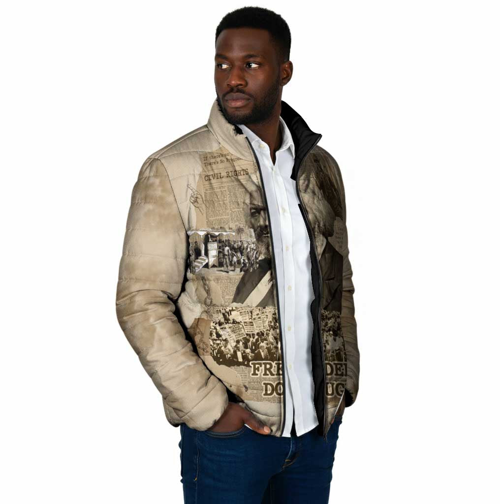 Frederick Douglass Padded Jacket Sepia Newspaper Collage Civil Rights March Historic Quote Design - Wonder Print Shop