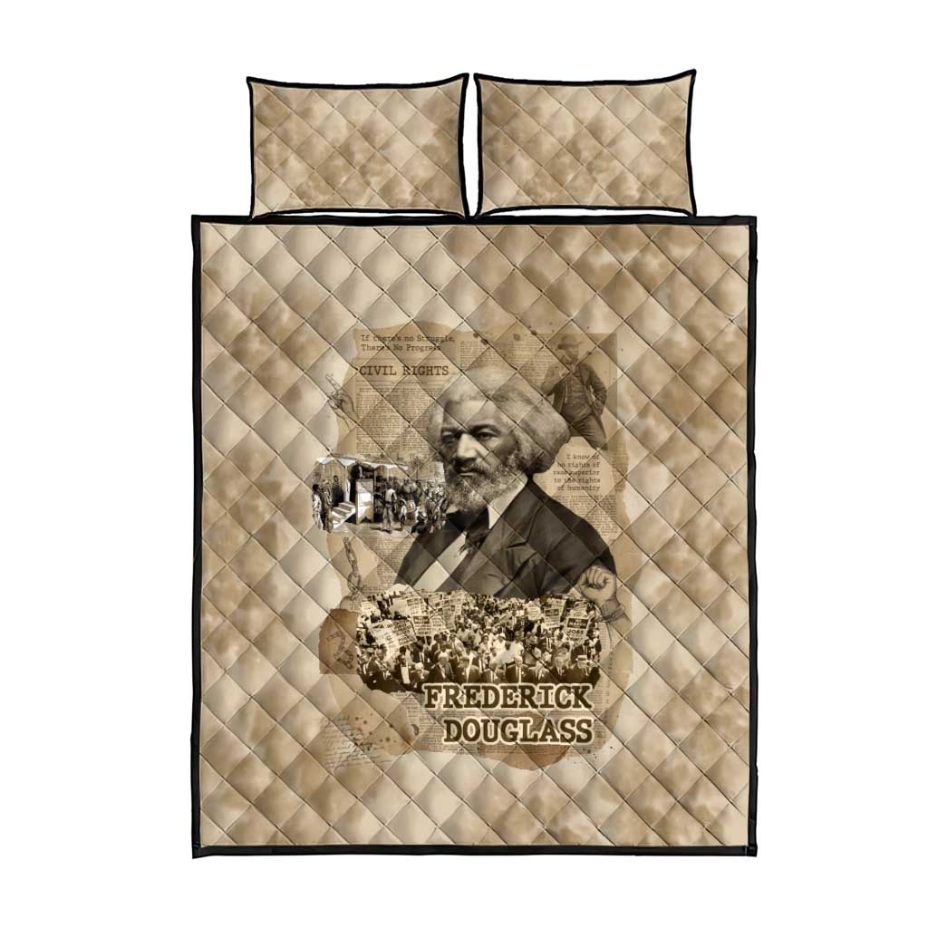 Frederick Douglass Quilt Bed Set Sepia Newspaper Collage Civil Rights March Historic Quote Design - Wonder Print Shop
