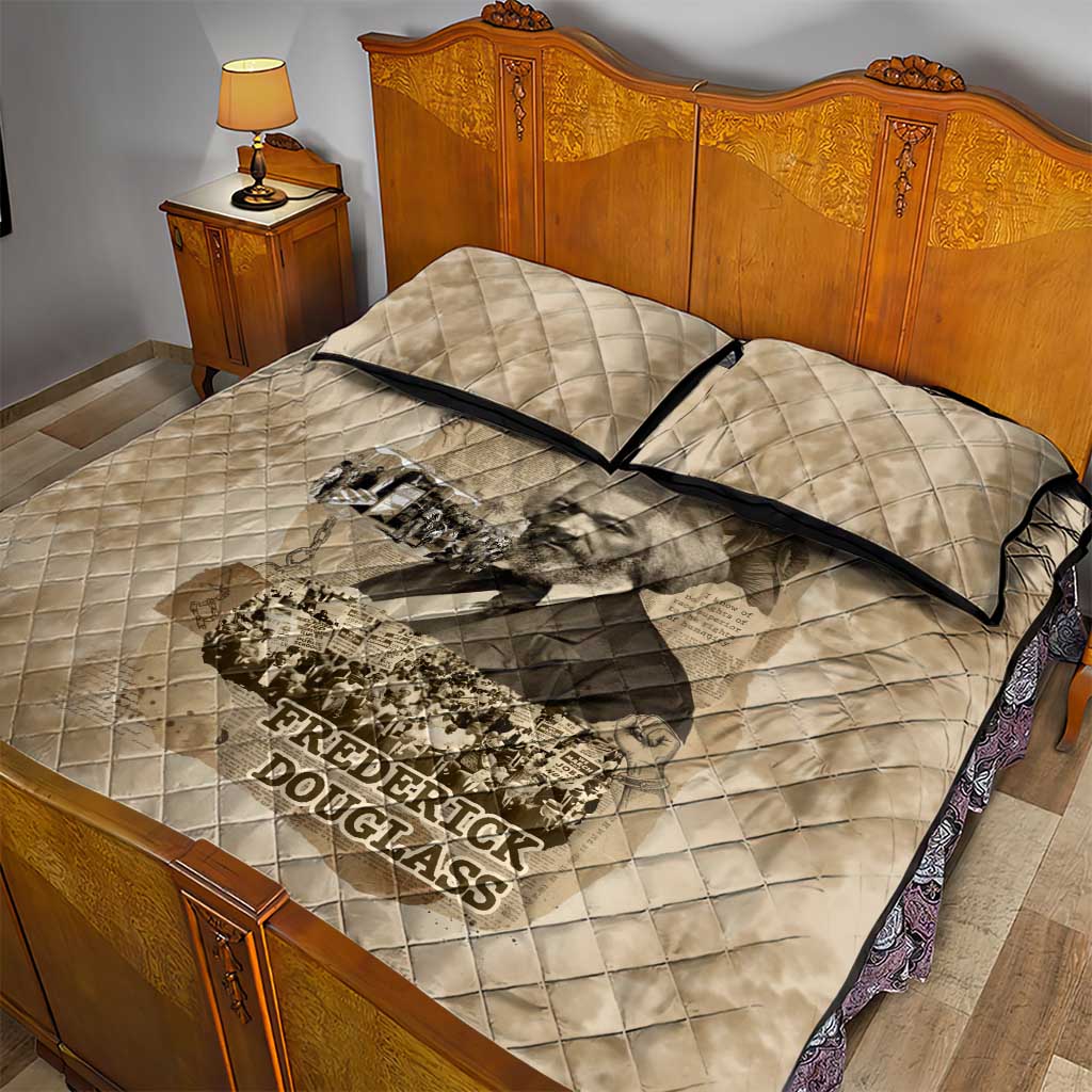 Frederick Douglass Quilt Bed Set Sepia Newspaper Collage Civil Rights March Historic Quote Design - Wonder Print Shop