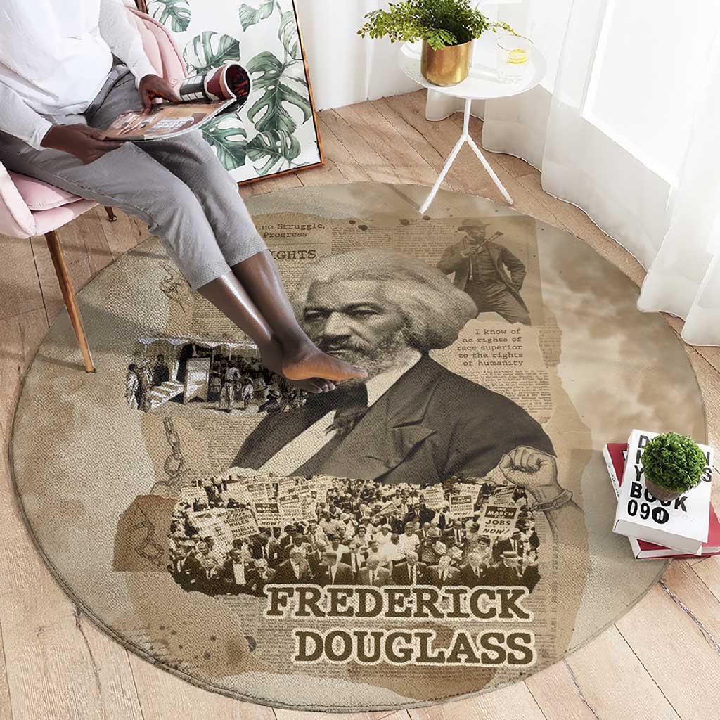 Frederick Douglass Round Carpet Sepia Newspaper Collage Civil Rights March Historic Quote Design - Wonder Print Shop