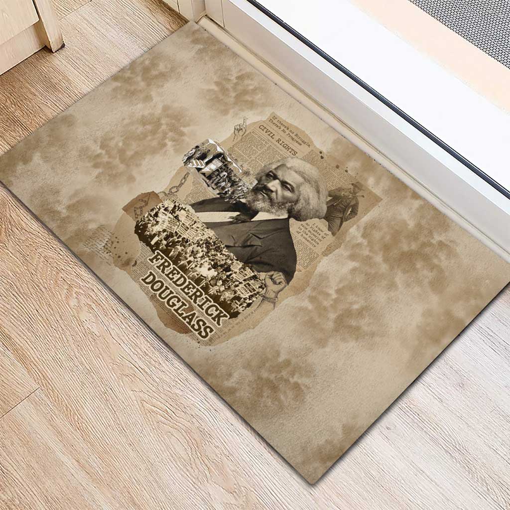 Frederick Douglass Rubber Doormat Sepia Newspaper Collage Civil Rights March Historic Quote Design - Wonder Print Shop